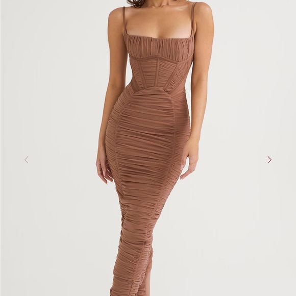 House of CB Strapless Tan Ruched Dress - Picture 1 of 3